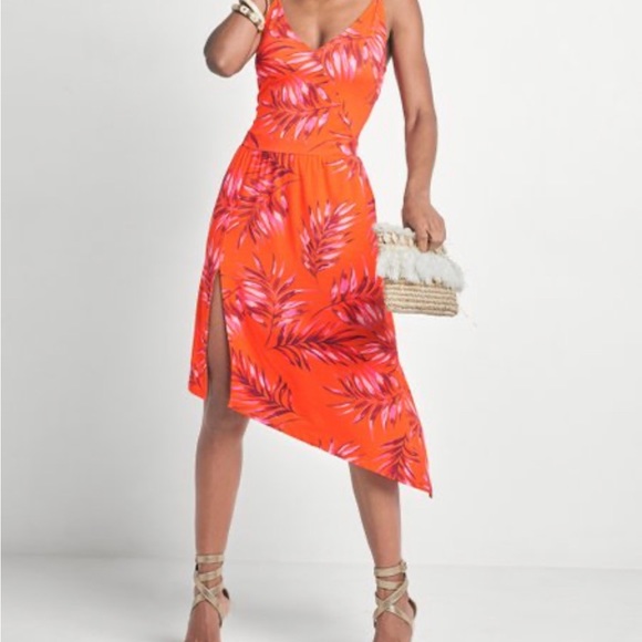 VENUS Dresses & Skirts - Spaghetti strap sundress orange bold color tropical side slit cool comfortable